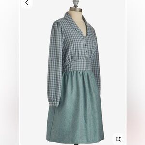 Doe & Rae Checkered Retro Long-Sleeve Plaid Dress size large NWT